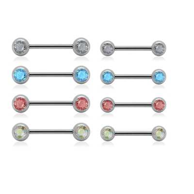 1 Paar Nippel Piercing Silber mit Kristall – Länge 12mm oder 14mm