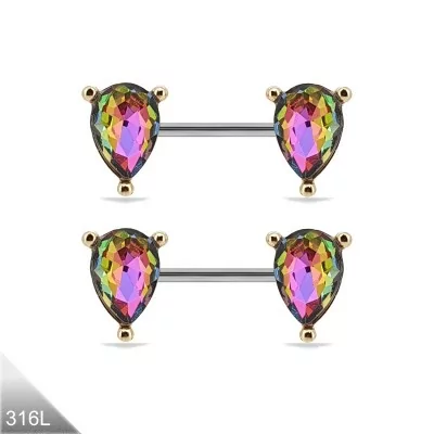 1 Paar Nippel Barbell Piercing Tropfen Vitrail Medium