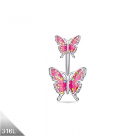 Bauchnabelpiercing Schmetterling Glitzer Pink