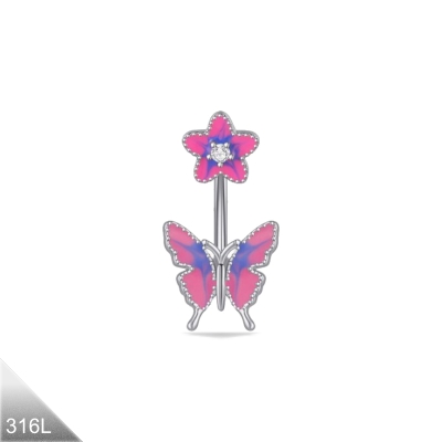 Bauchnabelpiercing Schmetterling Blume Pink Blau