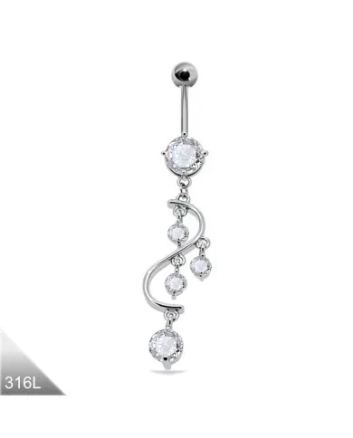 Bauchnabelpiercing Weinranke Kristalle klar lang