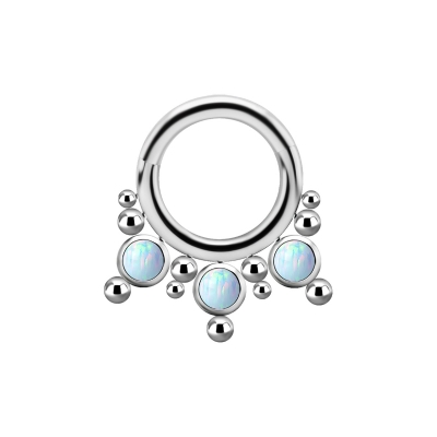 1,2mm Titan Segmentring Clicker Silber Opal hellblau Septum