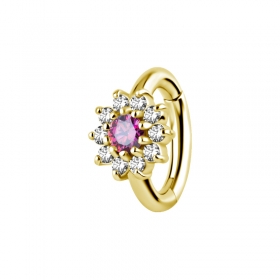 1,6mm CoCr NF Bauchnabel Clicker Gold Blume Kristall klar pink PVD