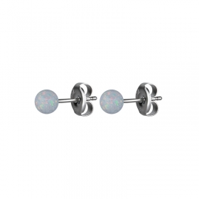 1 Paar Ohrstecker Stahl Silber Opal weiss Größe wählbar