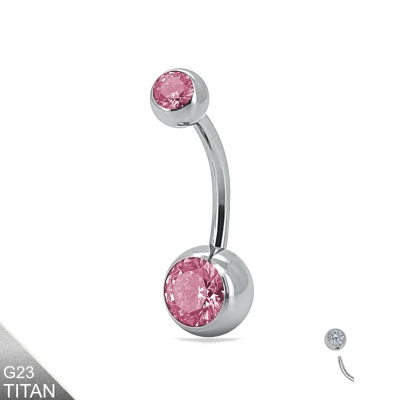 Titan Bauchnabelpiercing silber Kristalle rosa lang