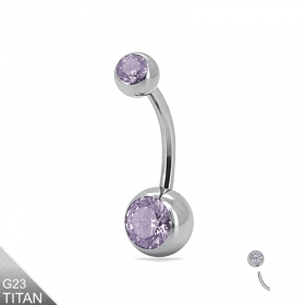 Titan Bauchnabelpiercing silber Kristalle violet lang