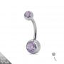 Titan Bauchnabelpiercing silber Kristalle violet lang