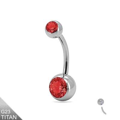 Titan Bauchnabelpiercing silber Kristalle rot