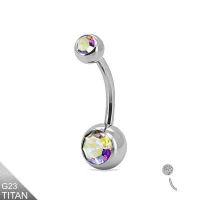 Titan Bauchnabelpiercing silber Kristalle AB bunt schimmernd