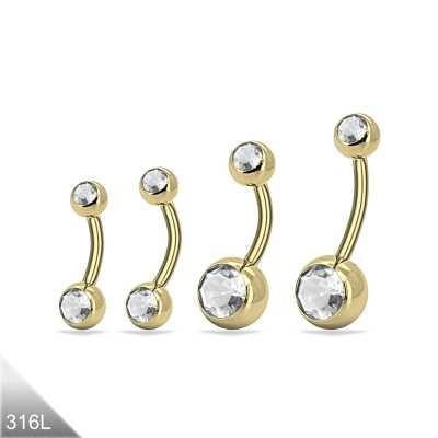 Bauchnabelpiercing Gold mit klaren Kristallen – Verschiedene Größen