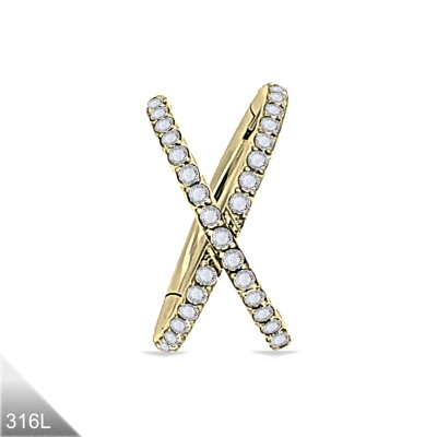 1,2mm MJ X-Cross Segmentring Clicker seitlich Kristalle Illusion gold