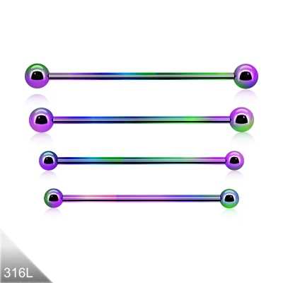 Industrial Piercing Regenbogen – 1,6mm Barbell in 32mm bis 38mm