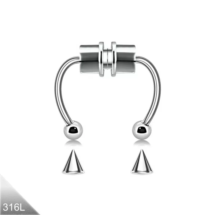 Fake Septum Hufeisen Chirurgenstahl mit Magnet inkl. 2 Extra Spitz