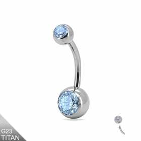 1,6mm Titan Bauchnabelpiercing Silber mit hellblauen Kristallen1,6mm Titan Bauchnabelpiercing Silber mit hellblauen Kristallen