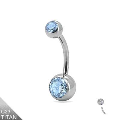 1,6mm Titan Bauchnabelpiercing Silber mit hellblauen Kristallen