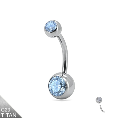 Titan Bauchnabelpiercing silber Kristalle hellblau lang