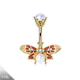Bauchnabelpiercing Firefly Pearl Bug mit Perle gold rot