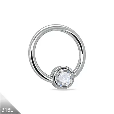 1,2mm Lippenbändchen Klemmkugelring Silber – Abgeflachte Kugel mit klarem Kristall