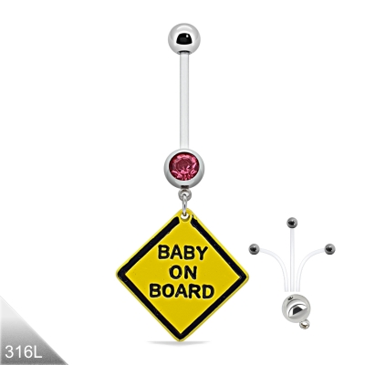 Bauchnabelpiercing Schwangerschaft PTFE Baby on Board rosa