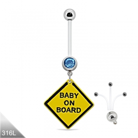 Bauchnabelpiercing Schwangerschaft PTFE Baby on Board hellblau