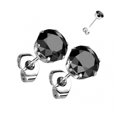 1 Paar Ohrstecker Stahl Silber Kristall schwarz Größe wählbar