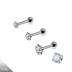 Tragus & Helix Piercing mit gefasstem Kristall – Silber, 1,2mm Chirurgenstahl