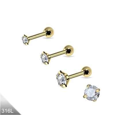 Tragus Helix Kristall rund gefasst gold klar