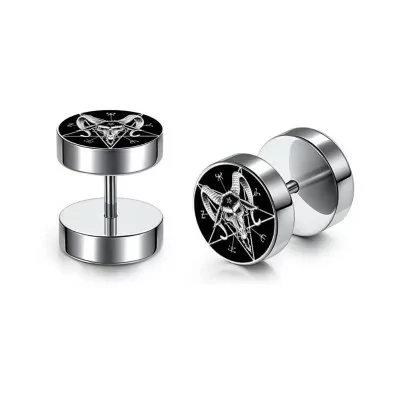 1 Paar Fake Plug Chirurgenstahl silber Baphomet Pentagramm 8mm