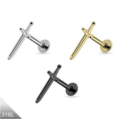 1,2mm Push-in Labret mit Schwert Aufsatz – Tragus & Helix Piercing