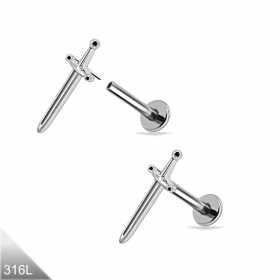 1,2mm Push-in Labret mit Schwert Aufsatz – Tragus & Helix Piercing