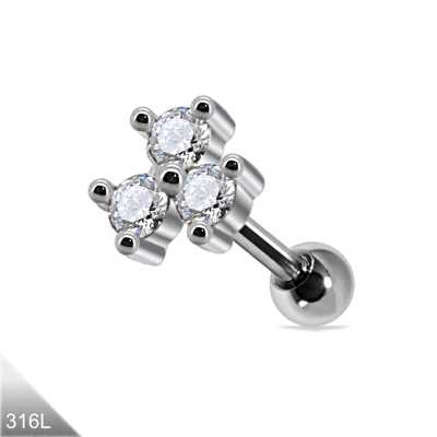 Tragus Helix Blume silber 3 Kristalle klar