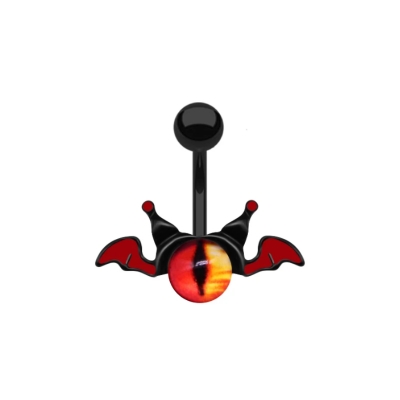 Bauchnabelpiercing Fledermaus schwarz Auge red orange