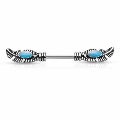 1 Paar Nippel Piercing Feder Turquoise