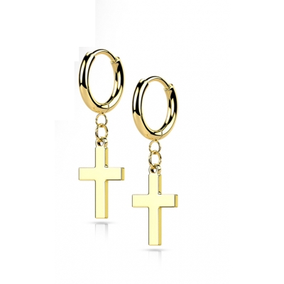1 Paar Creole Clicker gold mit Kreuz