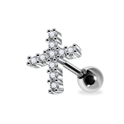 Tragus Helix Kreuz Cross silber Kristall klar