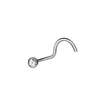 0,8mm Titan Nasenpiercing Spirale mit Kristall – Silber, CZ-Zirkonia, 2mm oder 2,5mm