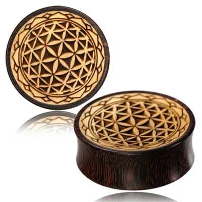 1 Paar Plug Tamarindholz mit Gravur Saddle Blume des Lebens