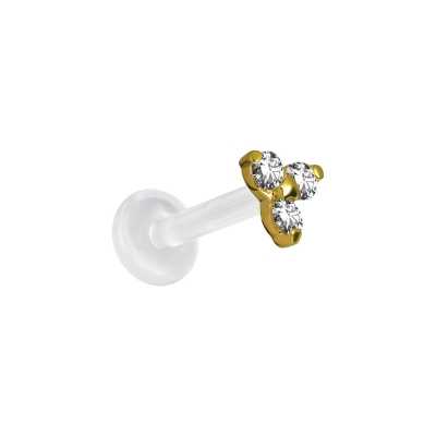 18K Gold Aufsatz Labret Push In Bioplast 3 Kristall klar