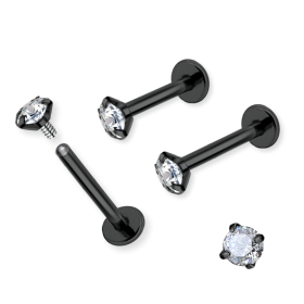 1,2mm Labret Innengewinde Kristall rund klar gefasst – Schwarz