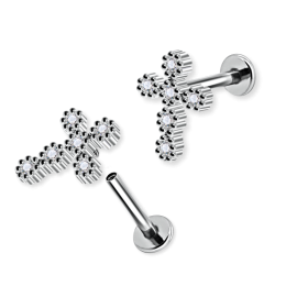 1,2mm Labret Kreuzi Cross Innengewinde Kreuz 6 Kristalle 1,2mm Labret Kreuzi Cross Innengewinde Kreuz 6 Kristalle
