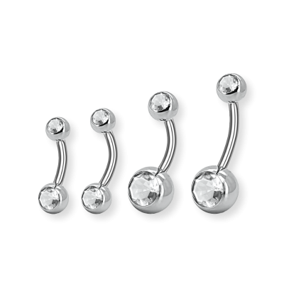 Bauchnabelpiercing Silber mit klaren Kristallen – Verschiedene Größen