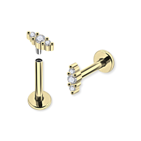 1,2mm Labret Innengewinde „Stellar Trio“ – Silber, Gold, Roségold mit CZ-Kristallen