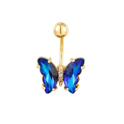 Bauchnabelpiercing mit Schmetterling & blauen Kristall-Flügeln – Gold, klare & blaue Kristalle Bauchnabelpiercing mit Schmetterling & blauen Kristall-Flügeln – Gold, klare & blaue Kristalle