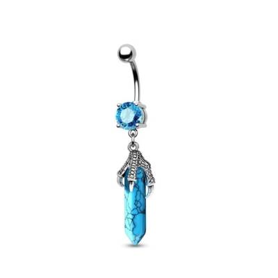 Bauchnabelpiercing mit Vogelkralle & Türkis-Pendel – Silber, Aquablue & Türkis, Länge ca. 62mm Bauchnabelpiercing mit Vogelkralle & Türkis-Pendel – Silber, Aquablue & Türkis, Länge ca. 62mm