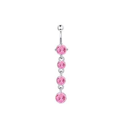 Bauchnabelpiercing mit 3-fach Rosa Kristall-Hänger – Silber Bauchnabelpiercing mit 3-fach Rosa Kristall-Hänger – Silber