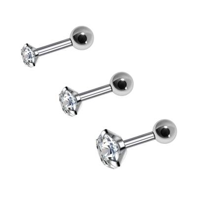 1,2mm Knorpelpiercing – Gerader Stab mit Innengewinde & CZ Kristall, Silber 1,2mm Knorpelpiercing – Gerader Stab mit Innengewinde & CZ Kristall, Silber