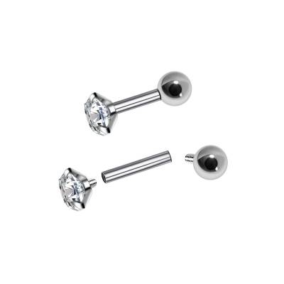 1,2mm Knorpelpiercing – Gerader Stab mit Innengewinde & CZ Kristall, Silber 1,2mm Knorpelpiercing – Gerader Stab mit Innengewinde & CZ Kristall, Silber