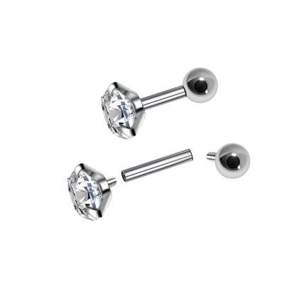 1,2mm Knorpelpiercing – Gerader Stab mit Innengewinde & CZ Kristall, Silber 1,2mm Knorpelpiercing – Gerader Stab mit Innengewinde & CZ Kristall, Silber