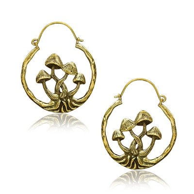 1 Paar Tunnel Schmuck Creolen – Mushrooms Messing