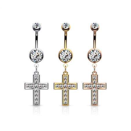 Bauchnabelpiercing Kreuz Kristalle